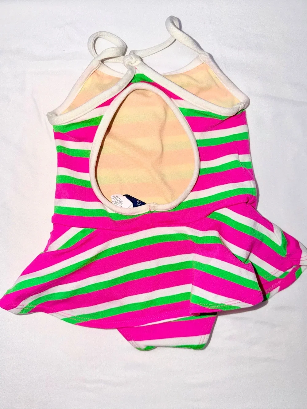 Girls Ralph Lauren Striped Pink Green Swimsuit with Skirt